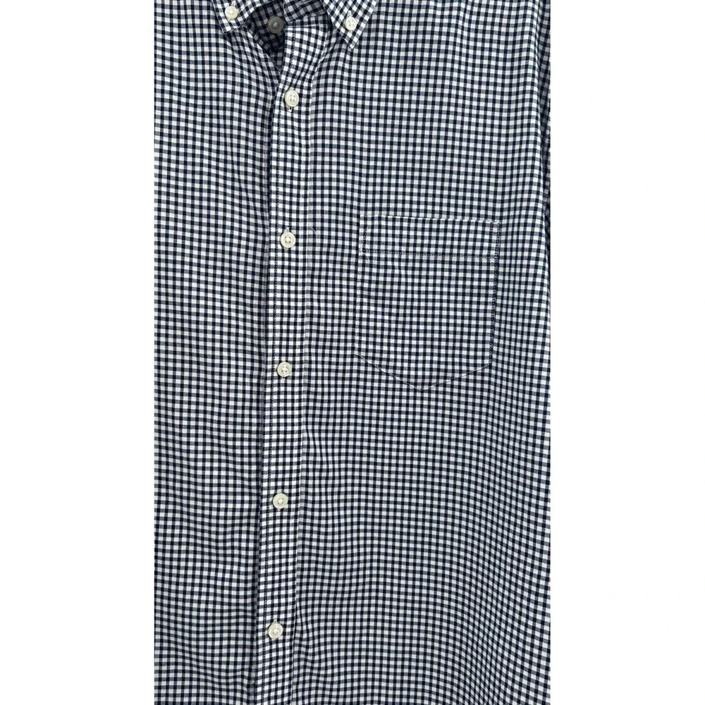 Banana Republic Mens XL Untucked Fit Oxford Shirt Navy Blue Gingham Check Cotton